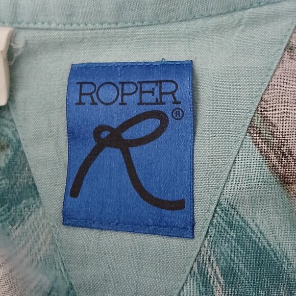 Roper Shirt Mens XL Vintage 80s Western Button Front Top Abstract Cotton US Made - Picture 9 of 10